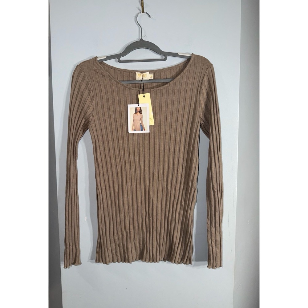 Nation LTD new with tags variegated ribbed long sleeve taupe modal medium top